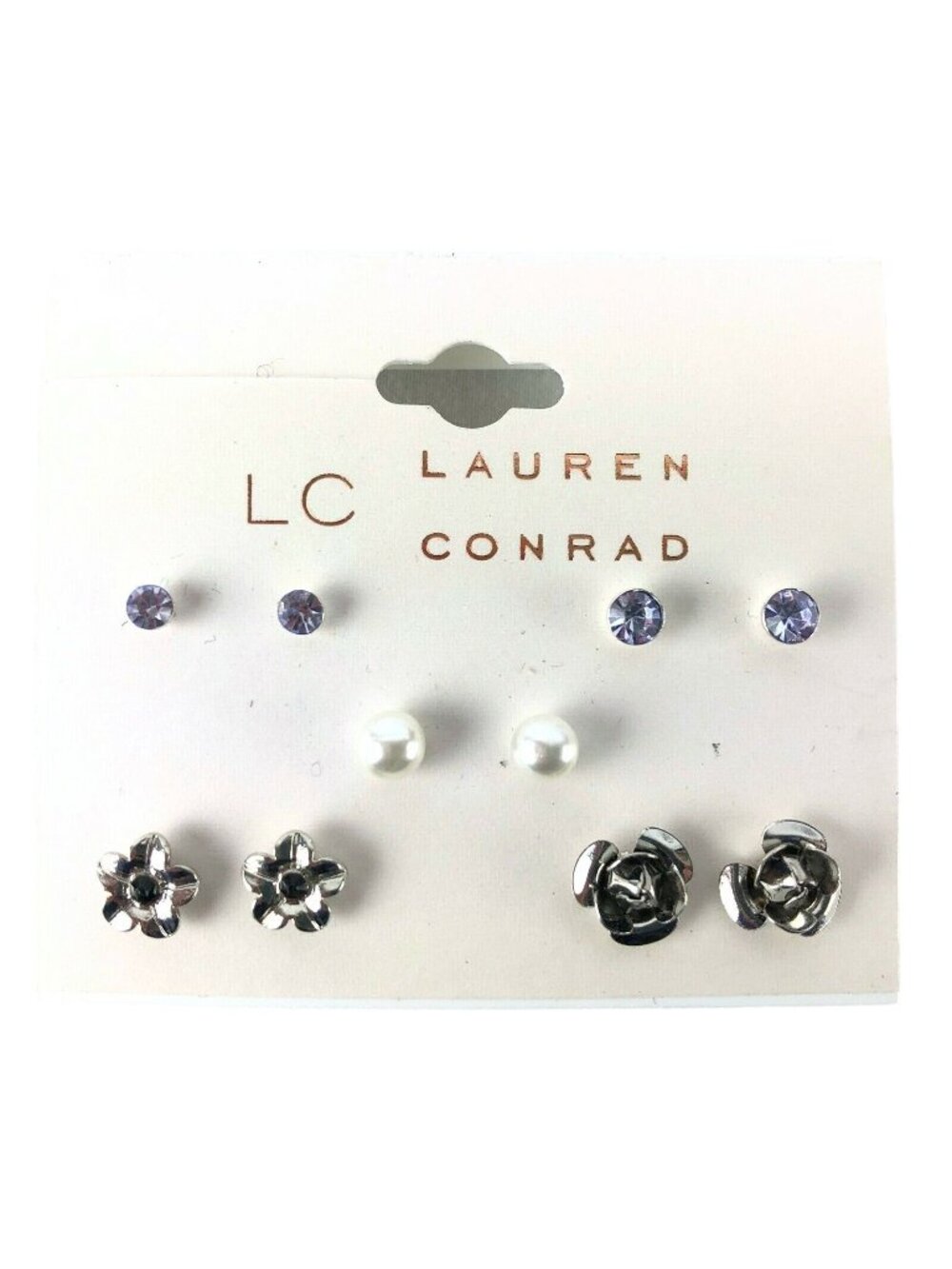 LC Lauren Conrad Earrings 5 Pairs Silver-tone Rhinestone Pearl Flowers